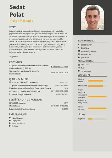 Maden Mühendisi Cv Örnekleri cv indir